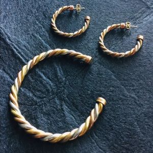 Vintage Silver & Brass Cuff Bracelet & Earrings